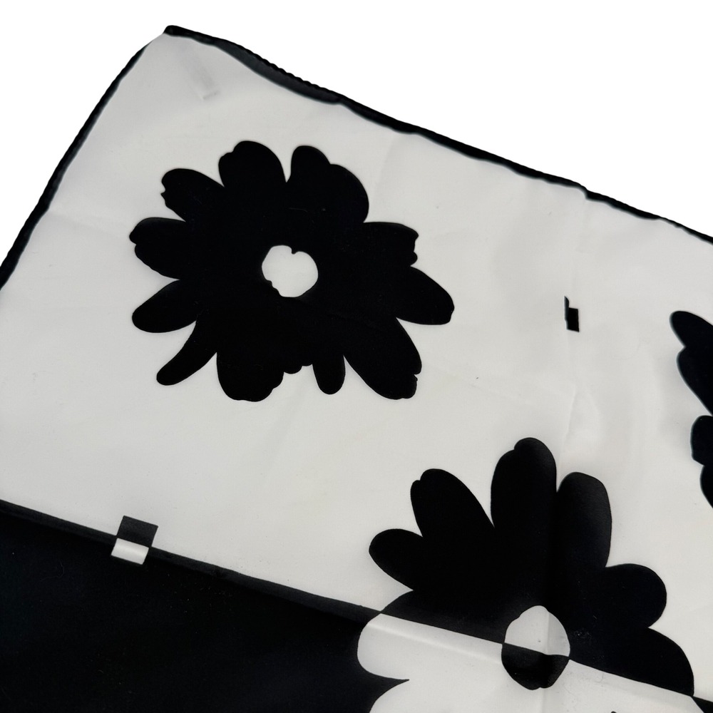 Nasharr Freres Vintage Black White Daisy Floral Colorblock Square Scarf Mod 21in - Picture 3 of 4